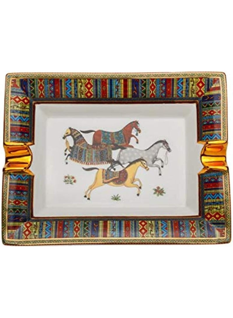 LUBINSKI Ceramic Cigar Ashtray with 2 Holder, Retro Pattern Tray Design ashtray for home Decoration Living Room - Image 1
